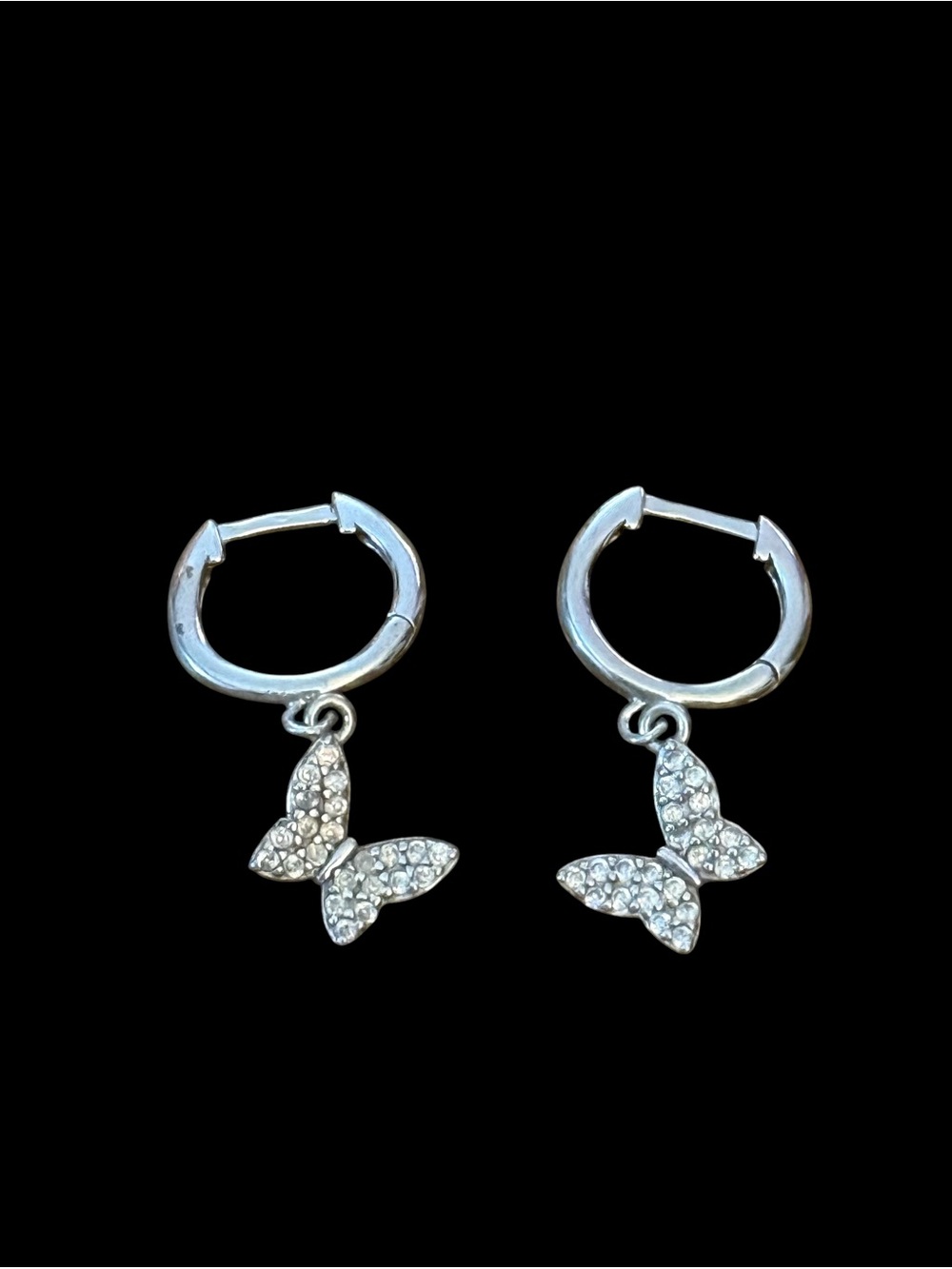925 silver pave butterfly huggie hoop earrings